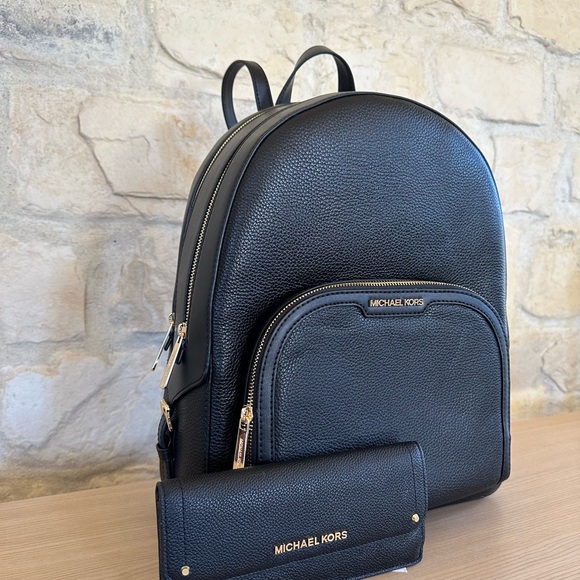 Michael Kors Jaycee Large leather backpack & Wallet black NWT Authentic - Picture 9 of 10